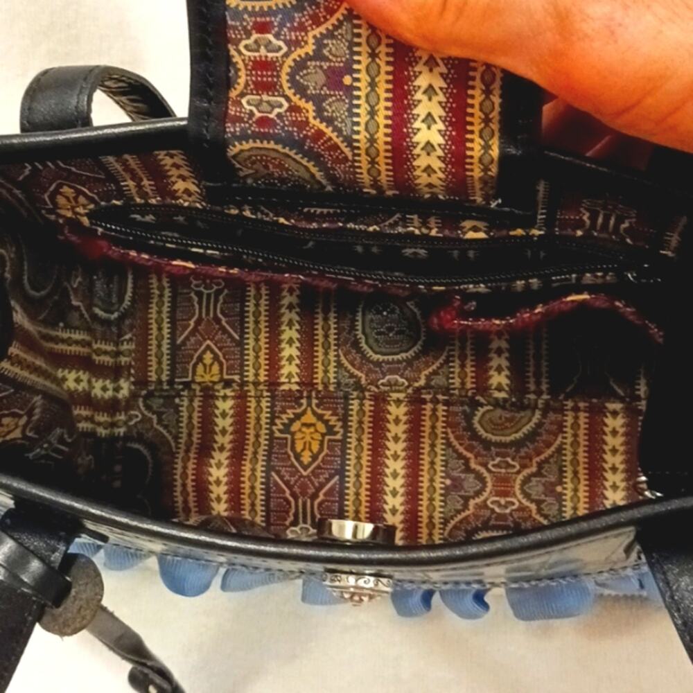 Brighton LEATHER Shoulder Bag Croc Embossed Leather & Whimsical Fabric C144458 - Picture 15 of 16